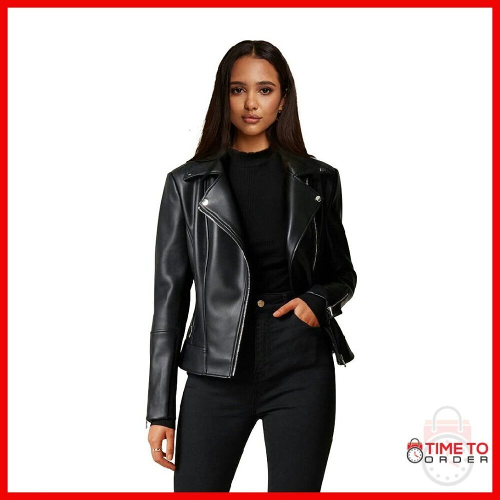 Faux Leather Motorcycle Jacket Slim Fit Short Biker Coat